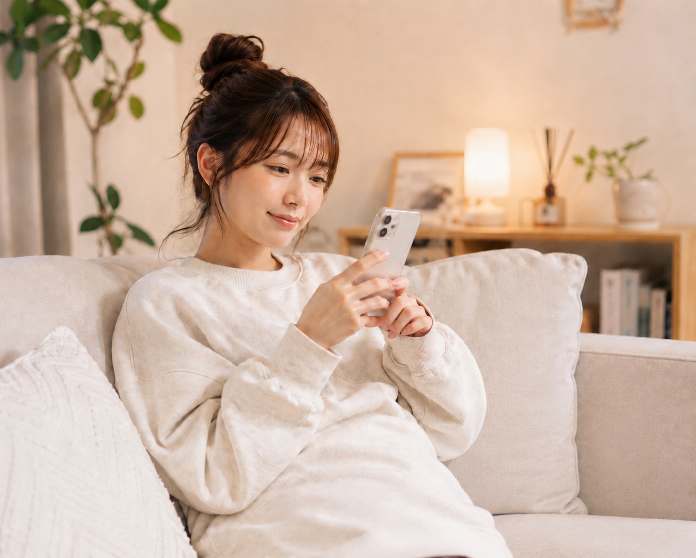 LINEとZoomで、相談する女性